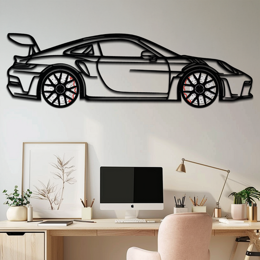Porsche GT3 RS Style Metal Wall Art – Rotating Wheel Car Silhouette | Premium Gift for Porsche Lovers,KAFMEKA051