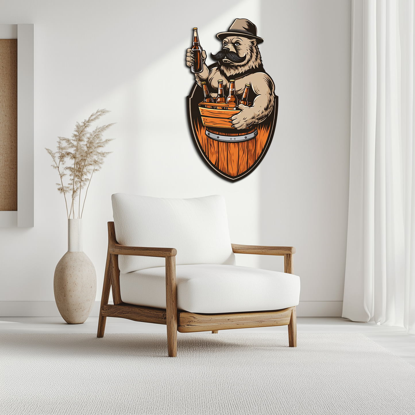 Bearded Beer Bear Metal Wall Art – Funny Bar UV Decor-KAFUVM006