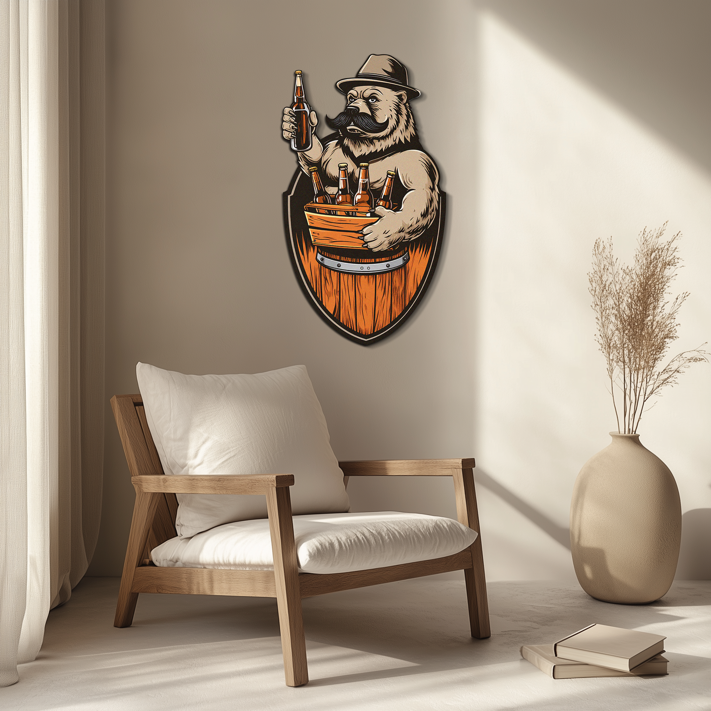Bearded Beer Bear Metal Wall Art – Funny Bar UV Decor-KAFUVM006