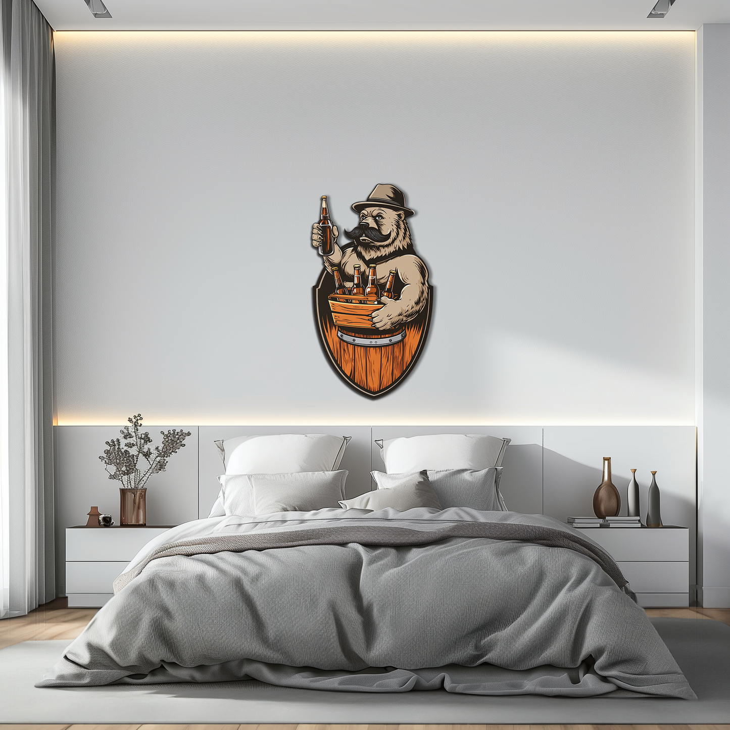 Bearded Beer Bear Metal Wall Art – Funny Bar UV Decor-KAFUVM006