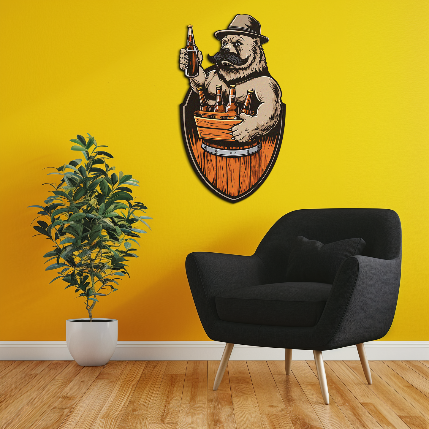 Bearded Beer Bear Metal Wall Art – Funny Bar UV Decor-KAFUVM006