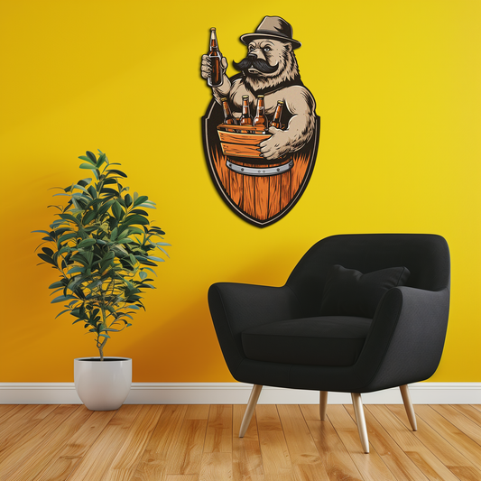Bearded Beer Bear Metal Wall Art – Funny Bar UV Decor-KAFUVM006