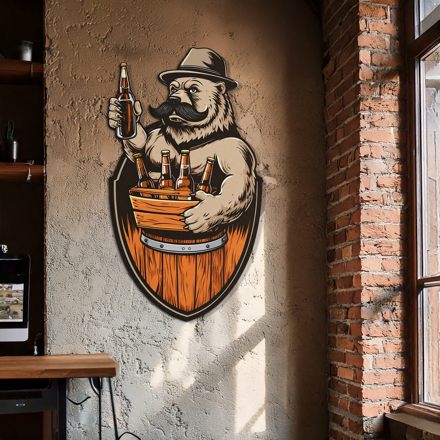 Bearded Beer Bear Metal Wall Art – Funny Bar UV Decor-KAFUVM006