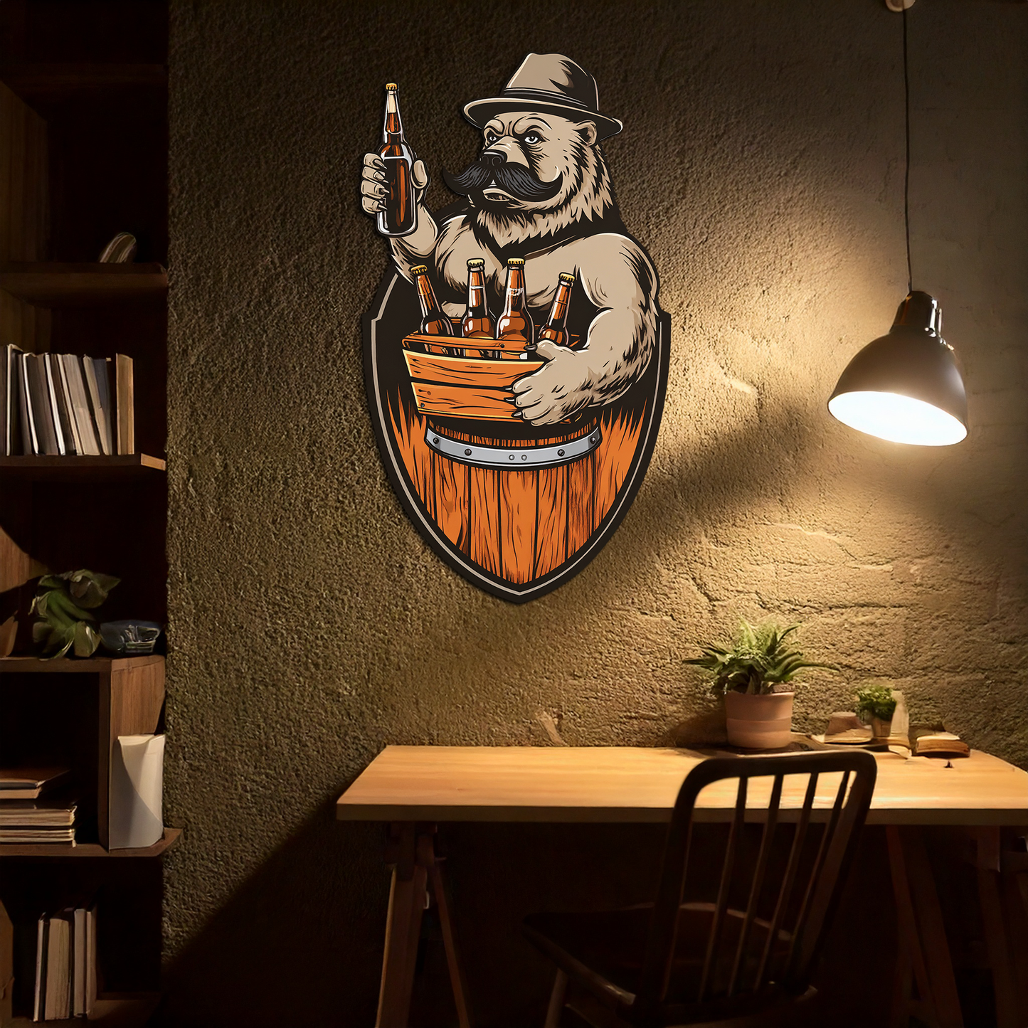 Bearded Beer Bear Metal Wall Art – Funny Bar UV Decor-KAFUVM006