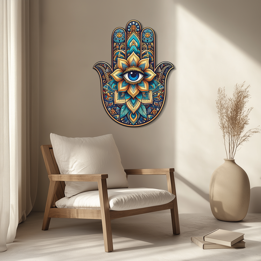Hamsa Eye Wall Art – Boho Evil Eye Metal Decor-KAFUVM036